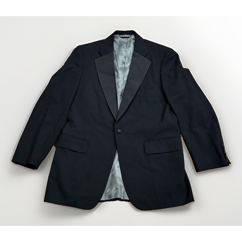 Paul Stuart Black Satin Trim Lapel Tuxedo Smoking Jacket Size 38R